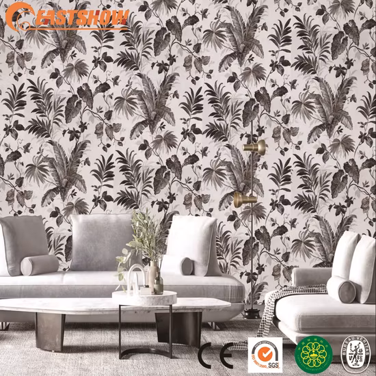Carta da parati impermeabile in PVC con foglie di palma tropicali, carta da parati con erba naturale